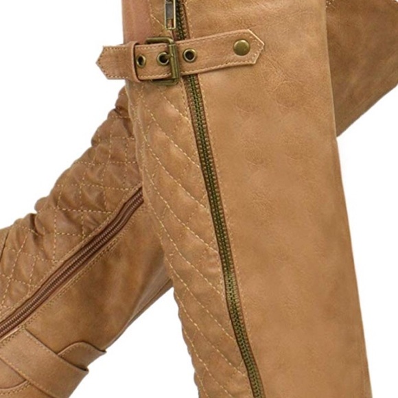 Margo Tan Tufted Knee High Low Heel Riding Boot - Picture 5 of 6